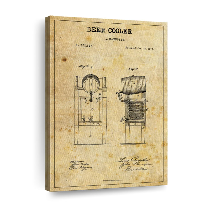 «Beer Cooler», brevet sur toile, H 48 po x l 32 po x P 1,25 po