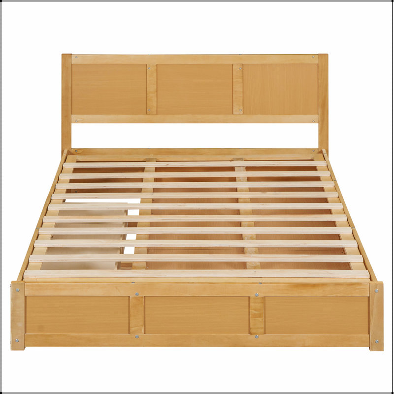 Queen Size Wood Platform Bed with Underneath Storage and 2 Drawers, Wood Color , Queen