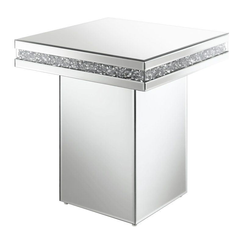 Square Mirrored Accent Side Table Silver