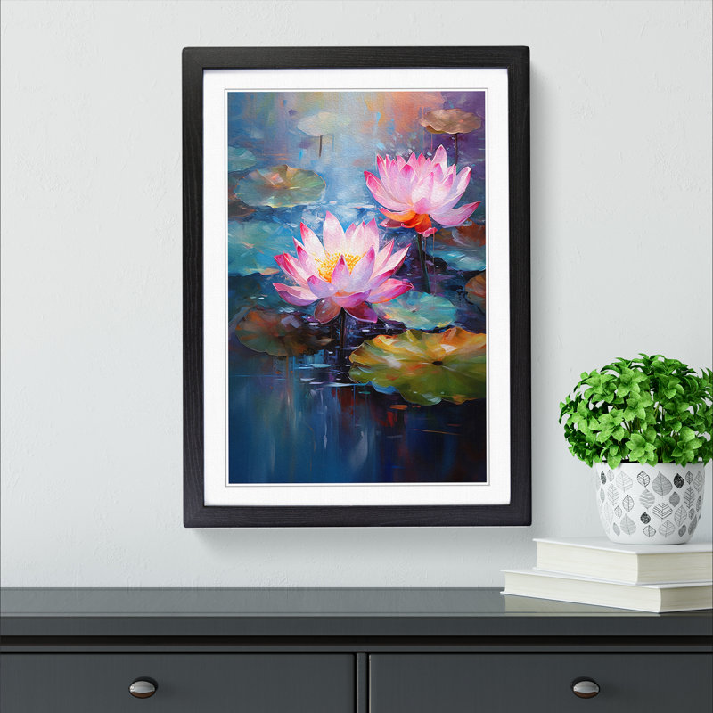 Lotus Flower Impressionism No.2 Framed Print, Black Framed, 64cm H x 46cm W x 2cm D