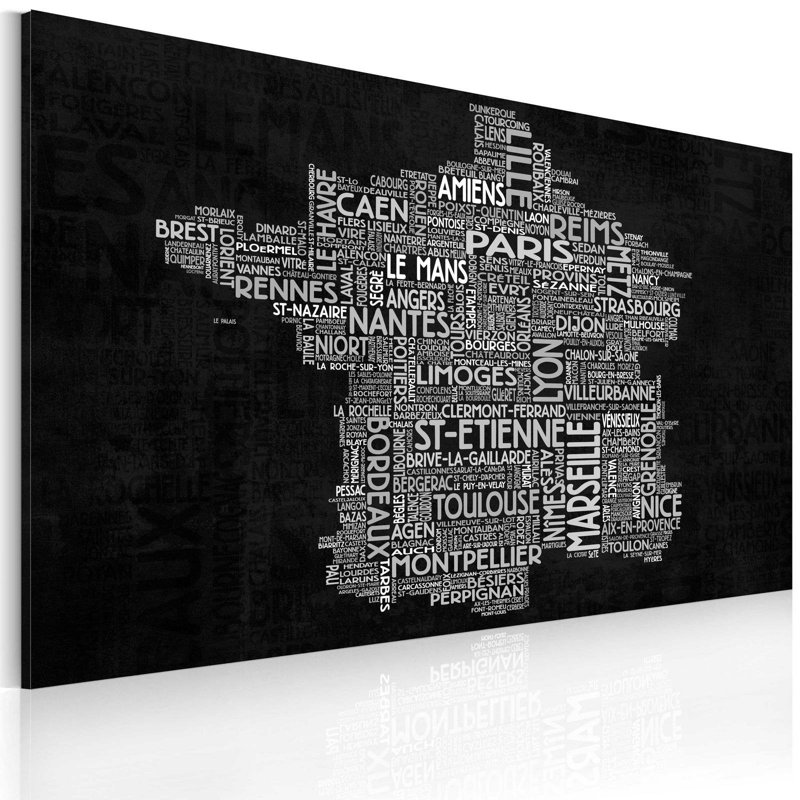 Carte texte de la France, H 16 po x l 24 po x P 0,7 po