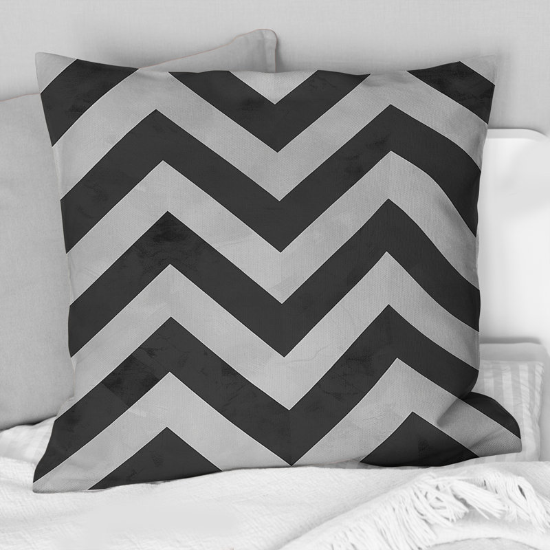 Coussin moderne noir et blanc à chevrons modernes IV, H 18 po x l 18 po