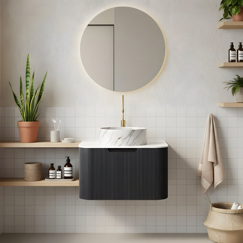 Meuble-lavabo mural 24 po avec lavabo rond en céramique et tiroir, 24"
