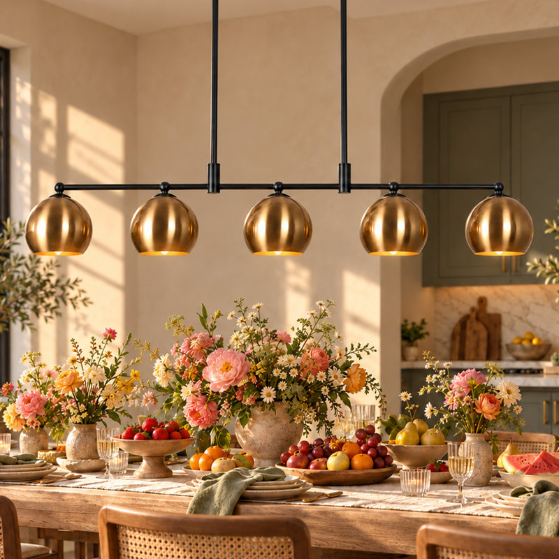 Lateefah-A 38.5" W 5 - Light Modern Kitchen Island Linear Black/Brass Pendant Light 