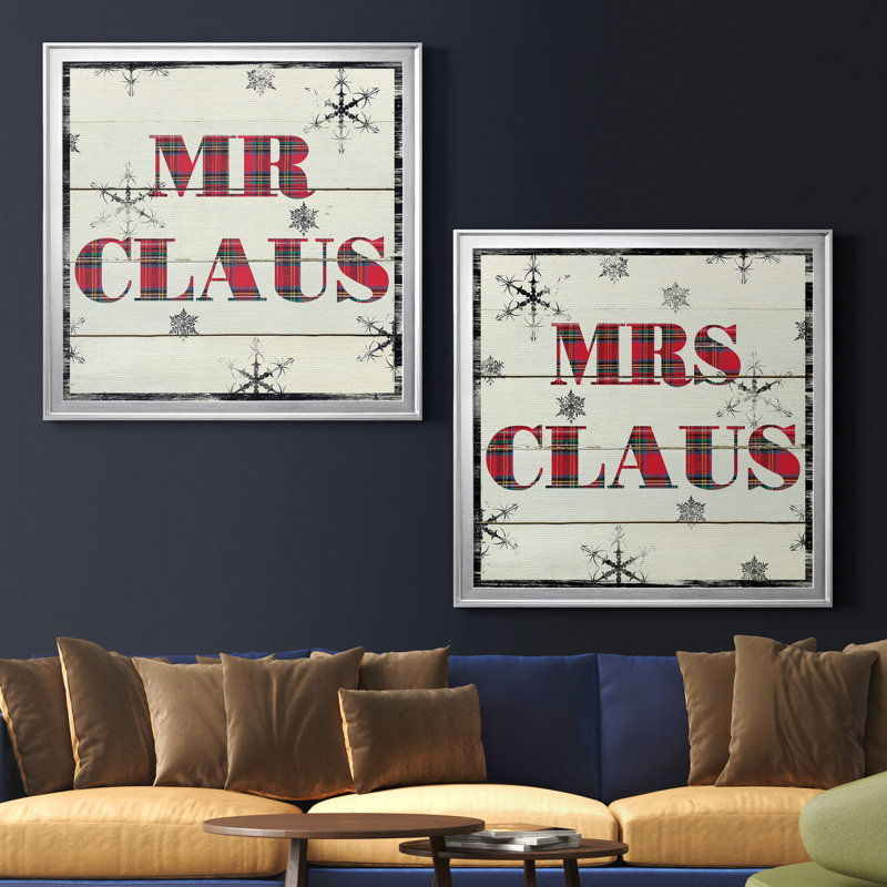Mr. Claus - ensemble de 2 reproductions d'art textuel, H 34,5 po x l 69 po x P 1,5 po, Toile encadrée argentée, Pas de tapis
