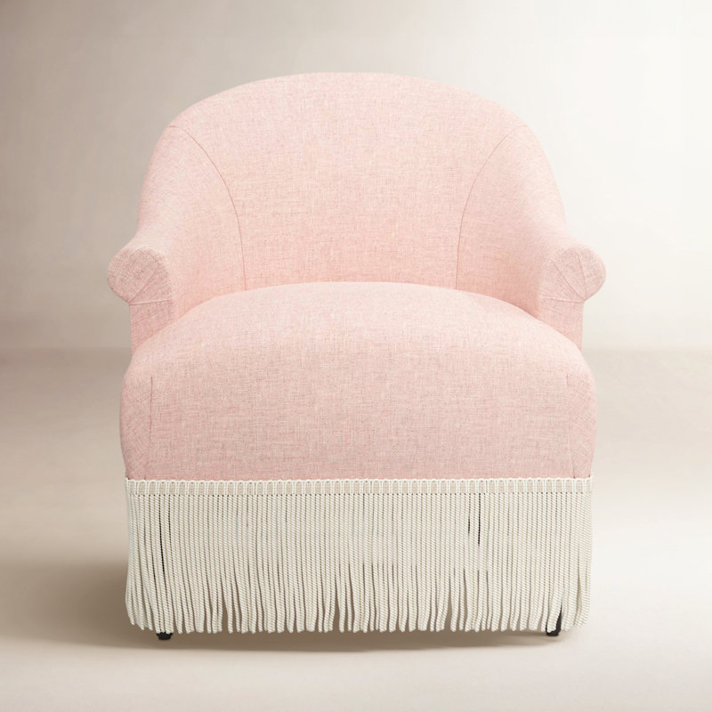 Fauteuil à oreilles Callie, Lin quartz rose texturé Zuma, Ivoire
