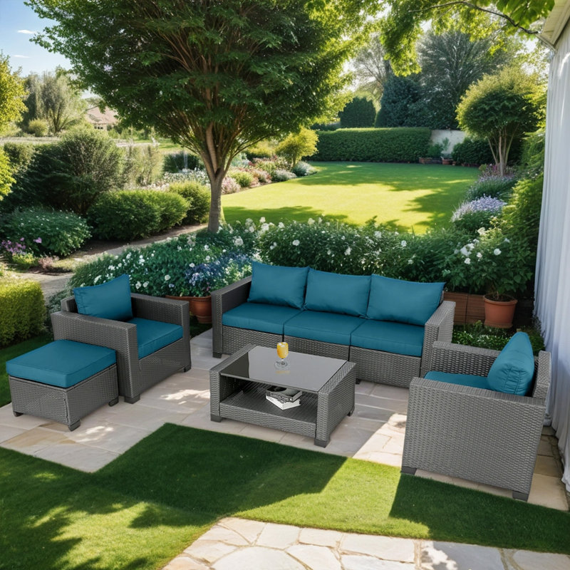Ensemble modulaire d'extérieur 53 po avec coussins, Bleu paon