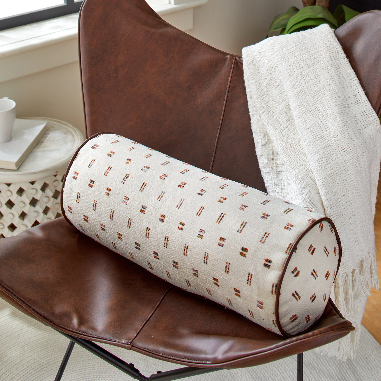 Zisper Geometric Throw Pillow, 24" W x 8" D, Ivory