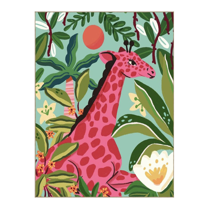 Tapis décoratif moderne à motif de forêt girafe rose, Sous-tapis rectangulaire 2 pi 6 po x 4 pi 11 po