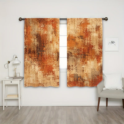 Rideaux filtrant la lumière avec passe-tringle 2PCS, drapés de texture abstraite aux tons chauds de terre, décor neutre artistique, habillage de fenêtre toutes saisons pour le salon, la chambre à manger, la décoration de la maison