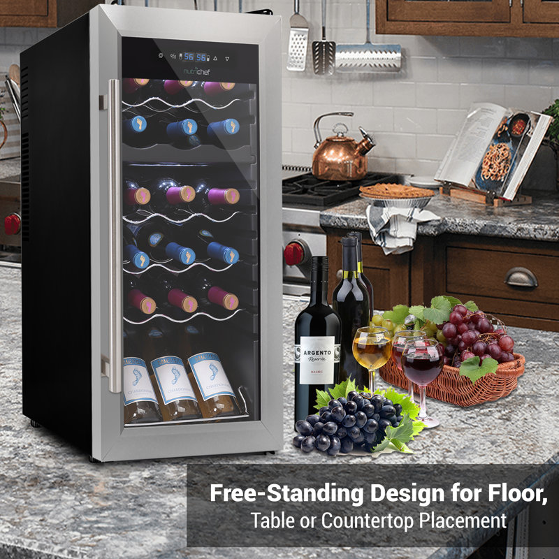 NutriChef 18 Bottle Dual Zone Stainless Steel Freestanding Wine Cooler