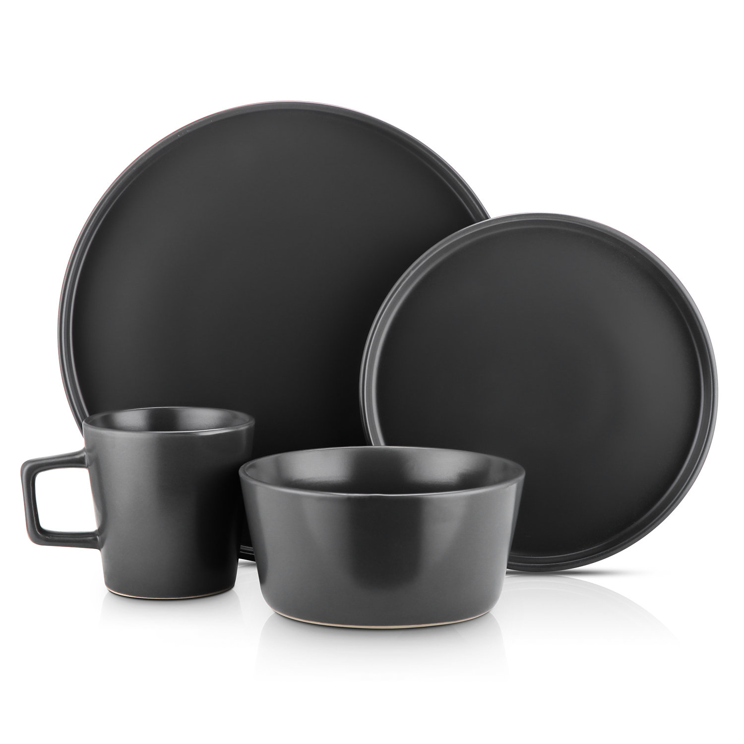 Celina Stoneware Dinnerware Set, Matt Black, 16