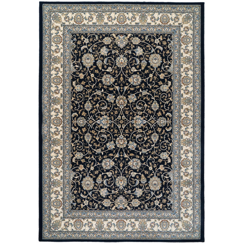 Tapis bleu/ivoire Attell, Rectangle 5 pi 3 po x 7 pi 7 po