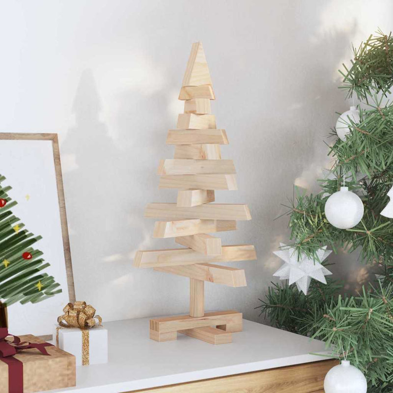  Christmas Trees with Stand Solid pine wood, Natural, 1.97' H