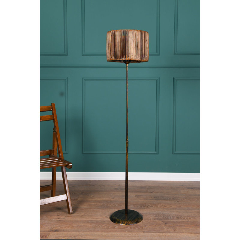 Elegant Floor Lamp with Metal Body, Black & Rose Gold Finish, 64.9 in Height | Imitation Bamboo Cap (11.8 x 11.8 in) | E27 Socket (Max 60W) | On/Off Switch on Cable | CE Certified, Perfect for Home & Office Decor