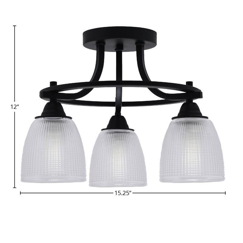 Paramount 3 Light Semi-Flush Shown In Matte Black Finish With 5" Clear Ribbed Glass