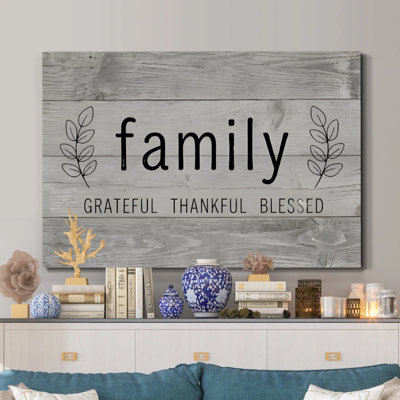 Grateful Thankful Blessed' Rustic Wood Texture Family Sign Framed Canvas