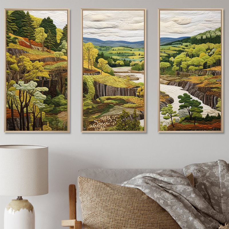 «Green Wondering Pastoral Harmony - River Print», ensemble d'art mural, Cadre naturel flottant, H 32 po x l 48 po x P 1 po