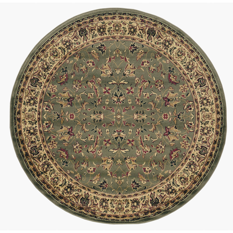 Tapis d'intérieur traditionnel vert sauge Safira, Rond 5 pi 3 po