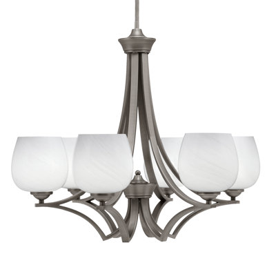 Zilo 6 Light Uplight Chandelier Shown With 6" White Marble Glass