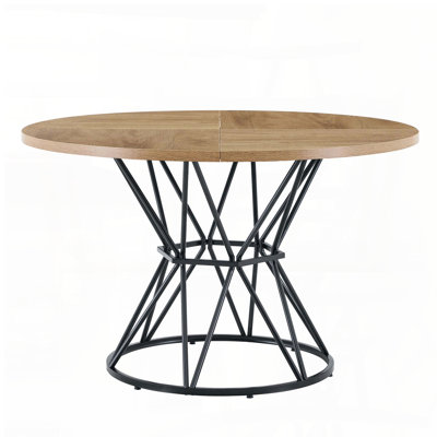 Round Industrial Dining Table with Light Wood Grain MDF Top and Hourglass Base (47.3", Seats 4-6)