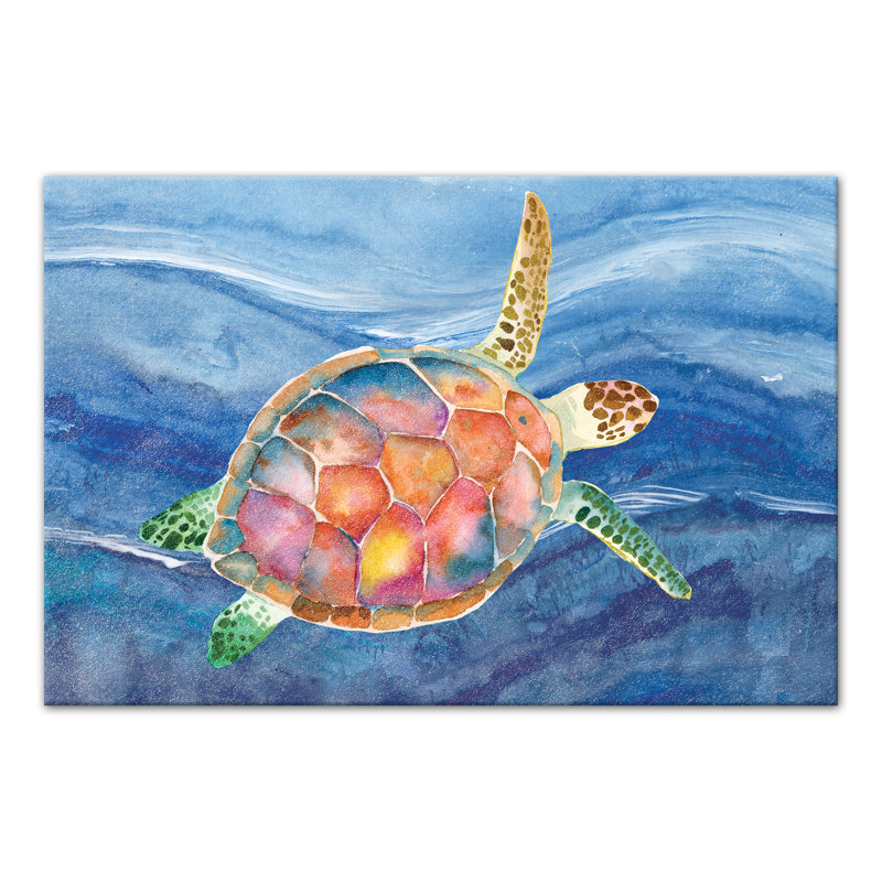 Watercolor Turtle in Waves - peinture sur toile tendue