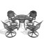 Ensemble de salle à manger 5 pièces en aluminium coulé résistant aux intempéries, comprenant 4 chaises pivotantes et une table ronde de 30,71 po avec structure noire