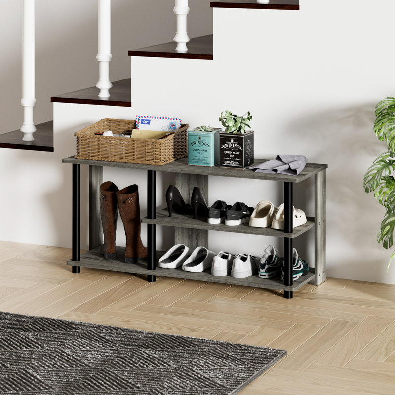 Étagère à chaussures à 3 niveaux avec tubes en bois et PVC de 35,2 po pouvant contenir jusqu'à 8 paires pour le vestibule