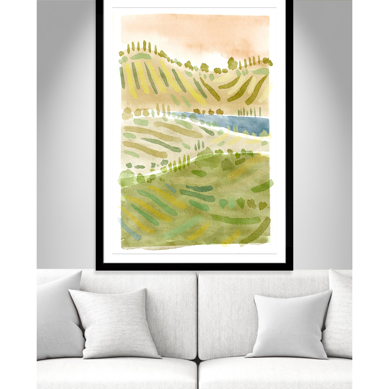 Tuscan Countryside Print by Leah Straatsma, Black Single Picture Framed Paper, White, 55" H x 39" W x 1.25" D