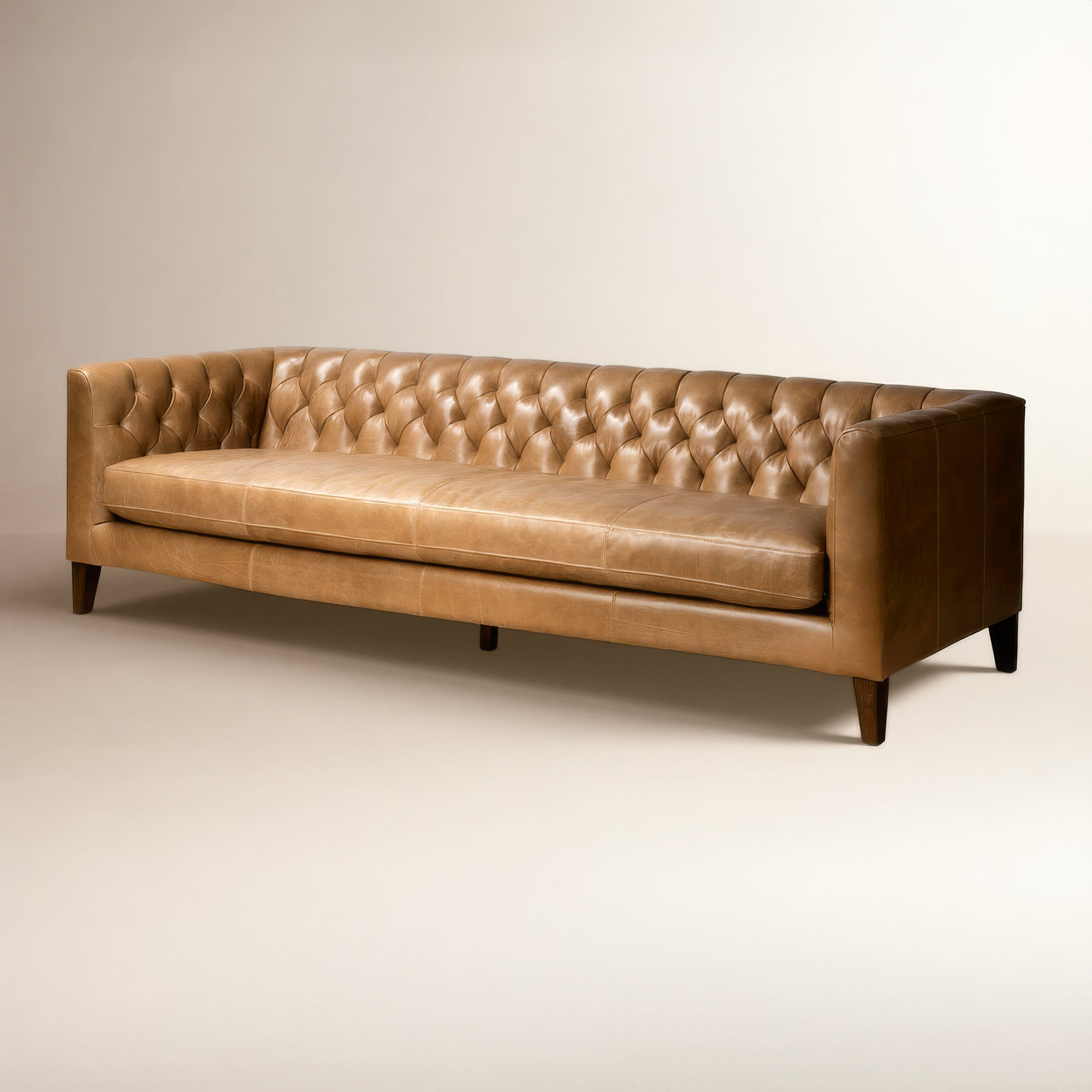 Beola 96" Tufted Chesterfield Sofa, Dakota Warm Taupe Top Grain Leather