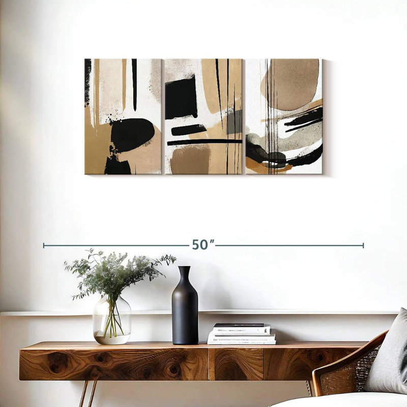 Avery Beige Modern Abstract Triptych, 18" H x 38" W
