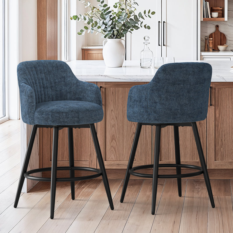 Tabouret de bar et tabouret de comptoir pivotant rembourré de 66 cm de hauteur avec accoudoirs incurvés et structure en métal (ensemble de 2)