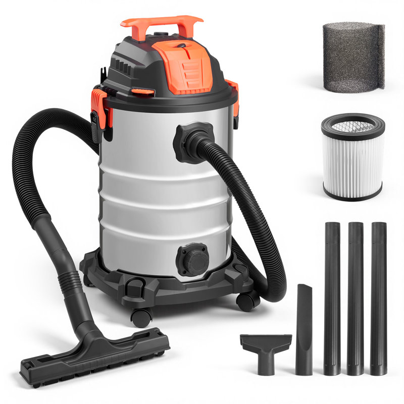 Shop Vac, 8 Gallon Wet Dry Shop Vacuum, 6 Peak HP with One-Button Self-Cleaning, Dual-Filter, 900W Input Power, 1.25in x 7ft Hose, 9.8ft Cord, Metal Tank for Jobsite, Workshop, Garage, Home