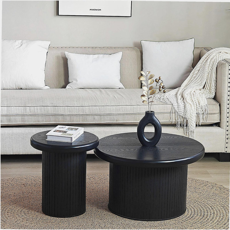 Ensemble de tables basses rondes modernes - Combinaison de deux tables avec un pied de table cannelé unique