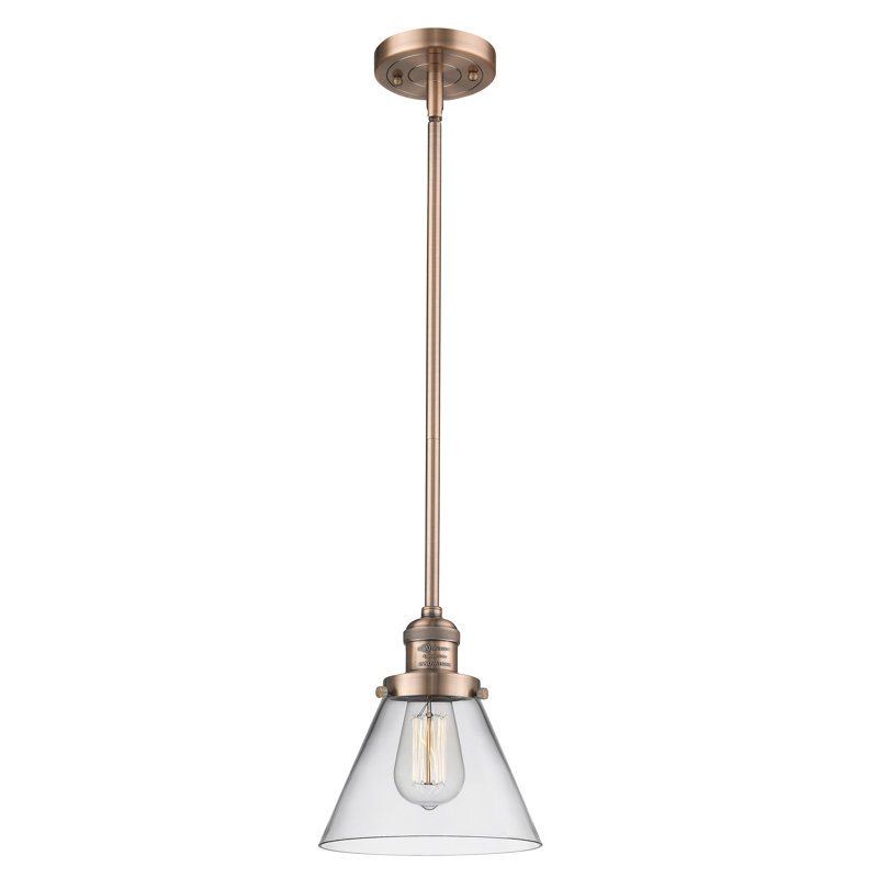Luminaire suspendu conique à 1 lumière Mosley, Ampoule DEL 6 watts Vinage, Cuivre antique, Transparent