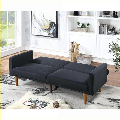 Sofas Couches, Modern Convertible Sofa Bed, 80” Black Linen-Like Fabric Wooden Legs for Living Room/Guest Room | Black | Fabric