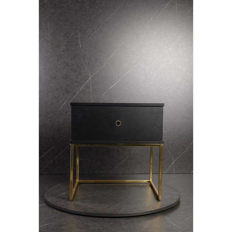Marigold 50.2cm W Manufactured Wood Bedside Table, Gold