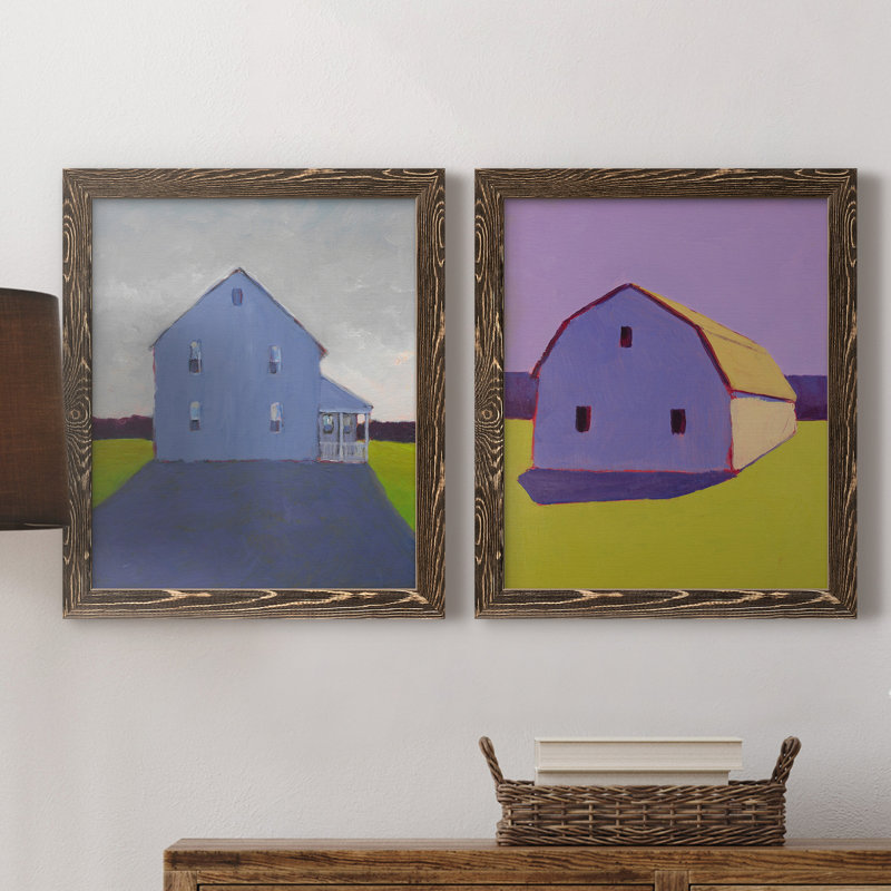 Structure Bucolique, ensemble de 2 reproductions d'art sur toile, Toile avec cadre en noyer, H 20 po x l 17 po x P 1 po