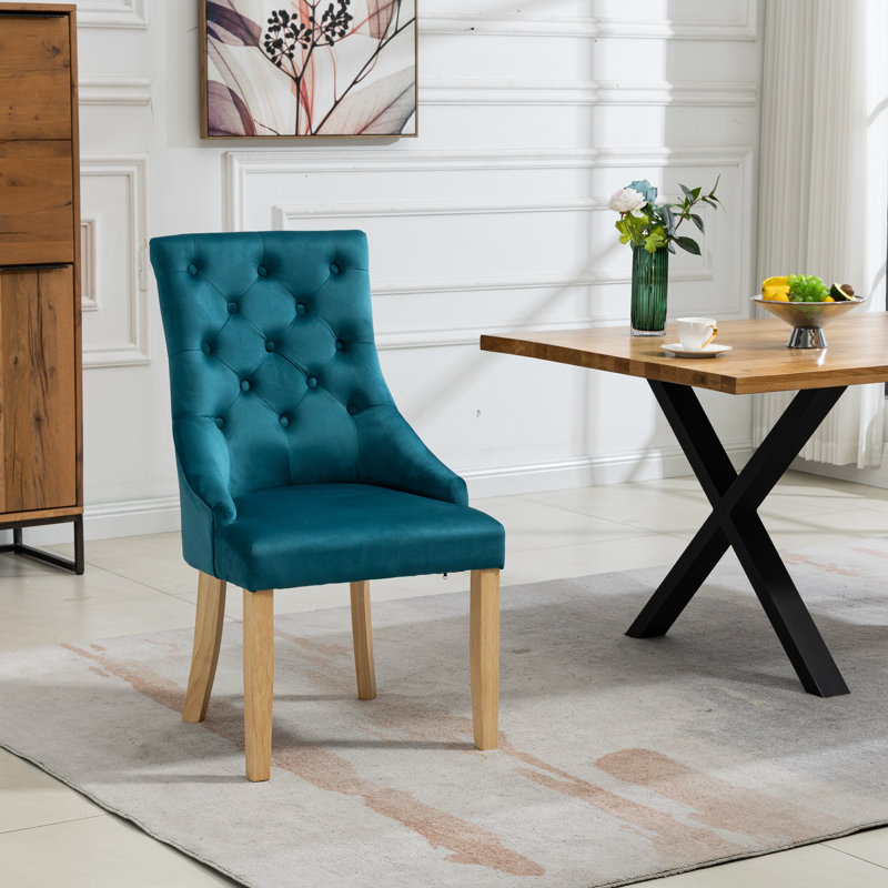 Akkar 47cm H Velvet Upholstered Dining Chair, Teal