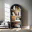 Bibliothèque arquée de 66,7 po de hauteur avec armoire de rangement, armoire arquée moderne à 3 niveaux de style Mid-Century avec tablette ouverte pour le bureau, la salle à manger, le salon, noir