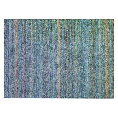 Machine Washable Indoor/Outdoor Xhevrie Teal Rug