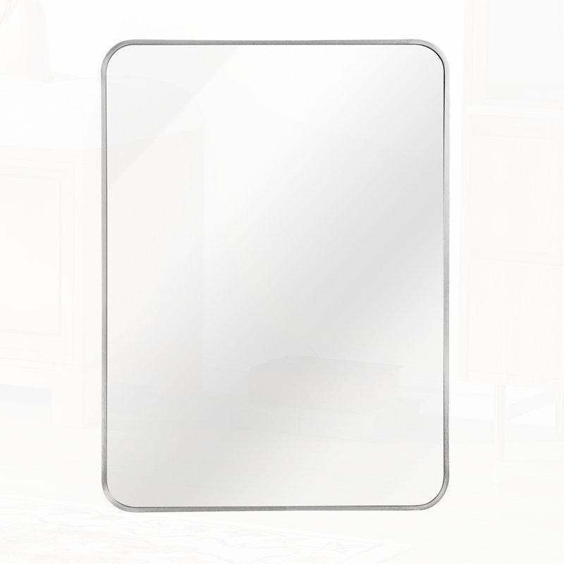 Metal Framed Rectangular Bathrrom Mirror, Silver, 36" x 24"
