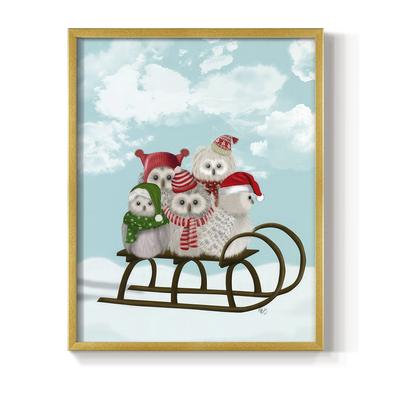 «Christmas Christmas Owl», reproduction encadrée en bois massif, H 21 po x l 17 po, Doré