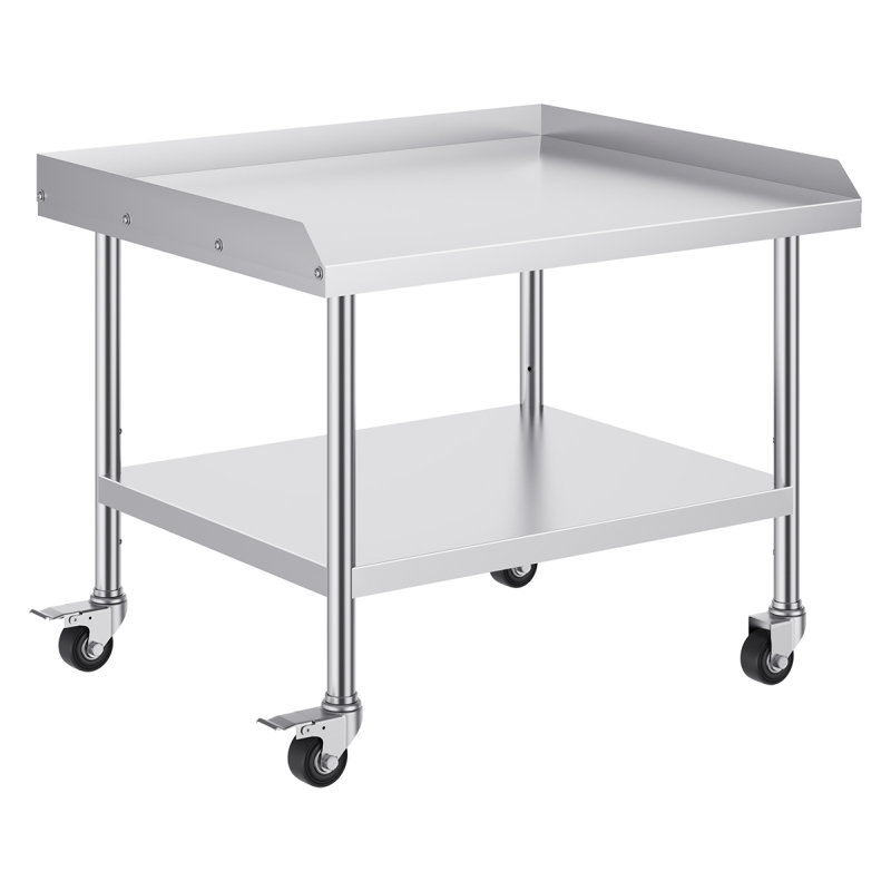 Table de travail en acier inoxydable, table de préparation commerciale de 30 x 36 x 30 pouces avec 4 roues, roulettes, table de préparation robuste à dosseret à 3 côtés, table de travail en métal pour restaurant