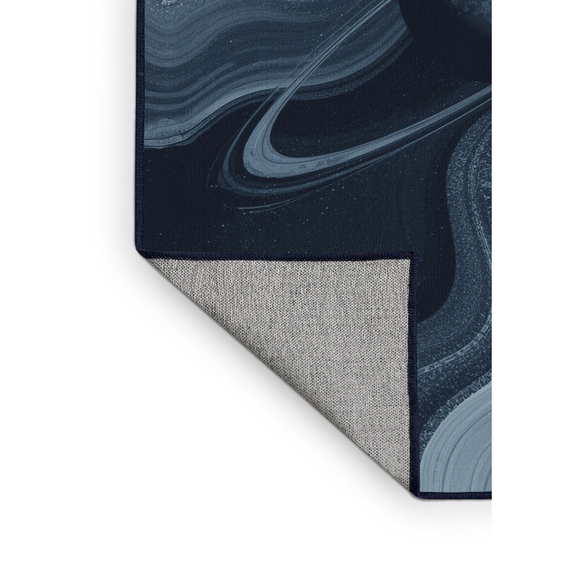 Machine Washable Pavle Modern & Contemporary Abstract Rug in Gray – Navy Binding, 2 x 3