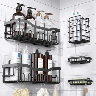 Shower Caddy Basket Soap Dish Holder Shelf with 5 Hooks Bathroom Organizer  Adhesive - 3 Pack - Bath Accessories, Facebook Marketplace