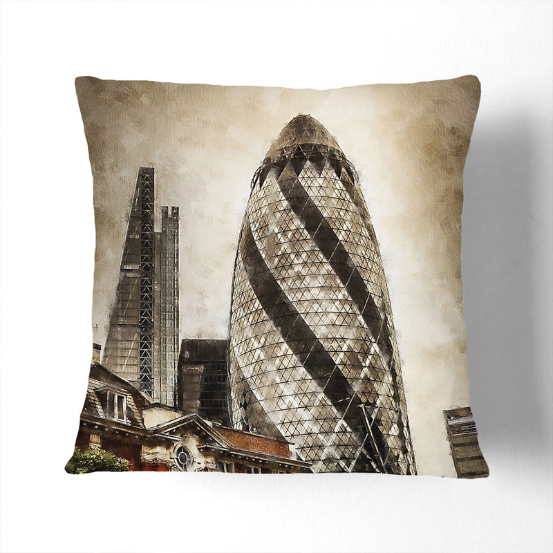 The Gherkin In London Square Throw Cushion, White, 55cm H x 55cm W x 20cm D