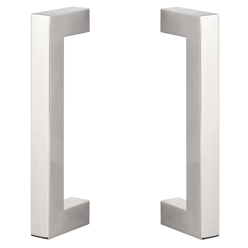 Barn Door Handle, 9", Square, 2-sided, Polished Chrome