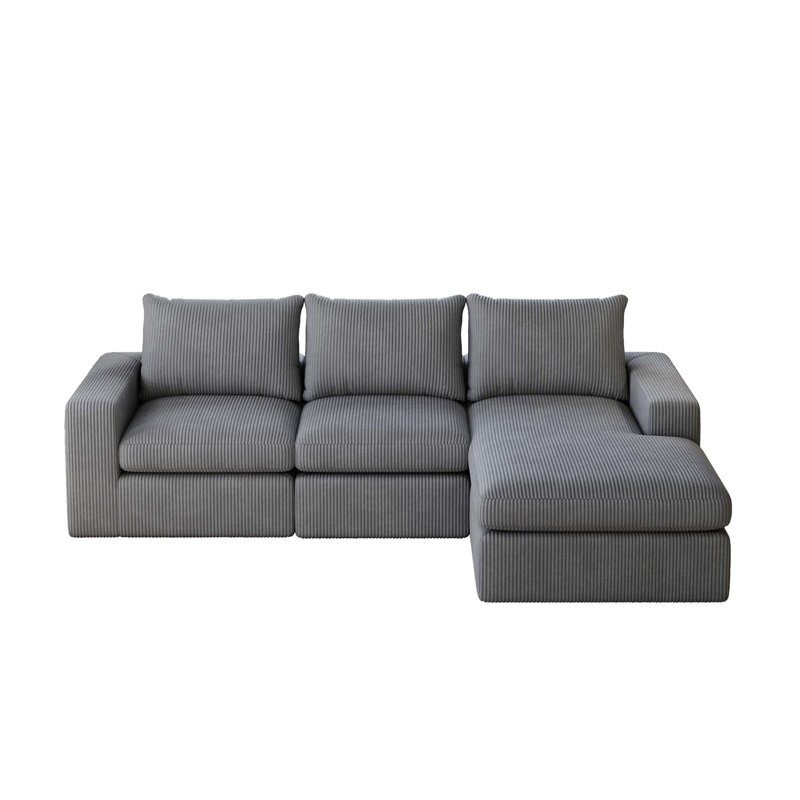 99-Inch L-Shaped Corduroy Sectional Sofa with Chaise, Three Pillows, and No Assembly Required for Modern Living Spaces