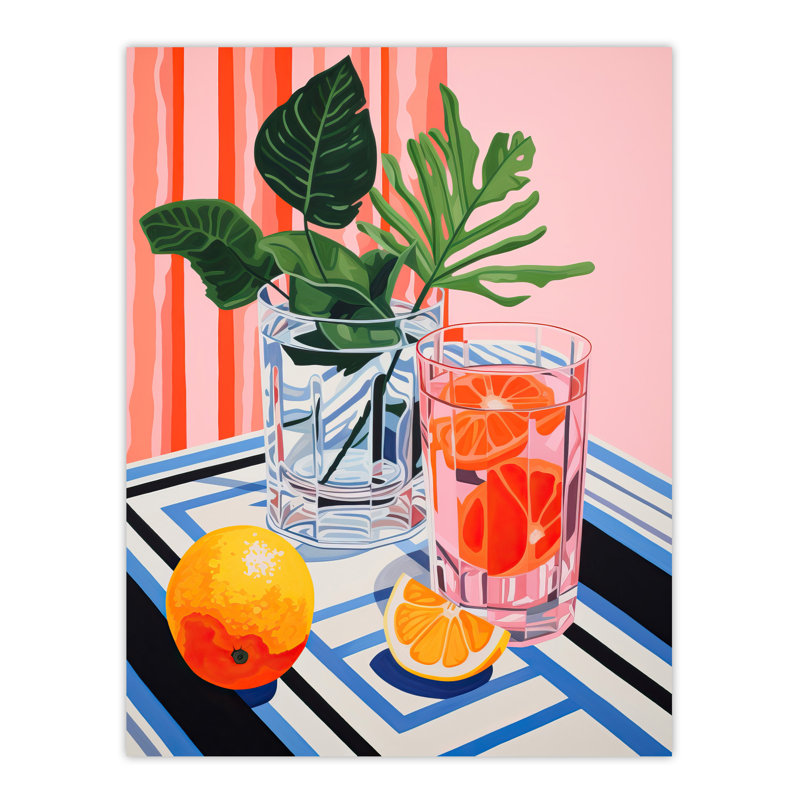 Wall Art Print Refreshing Spritz Aperitif with Slices Vibrant Pink Stylised Painting Poster